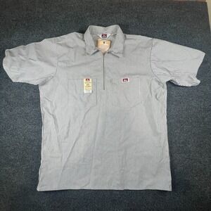 NOS‎ Ben Davis Shirt Men XL Gray Seersucker Striped Cotton Logo Quarter Zip